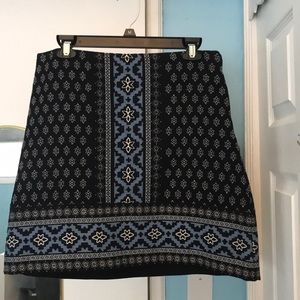 LOFT Black and Blue Patterned Skirt